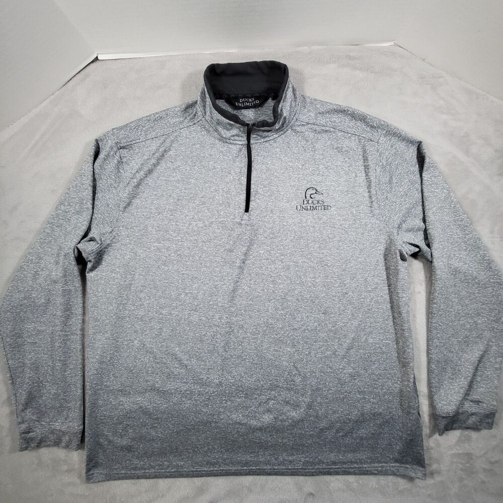 Ducks Unlimited 1/4 Zip Pullover Mens XL Gray Activewear Mock Neck Long Sleeve